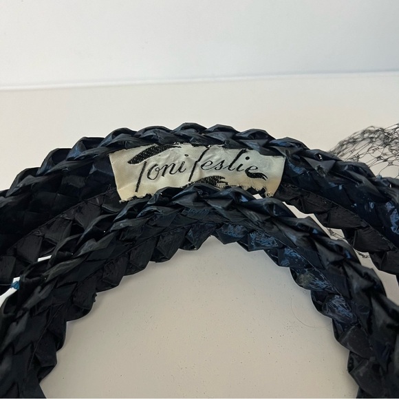 Vintage Retro Toni Leslie Braided Black Ladies Hat with Bow and Face Netting - Picture 10 of 12